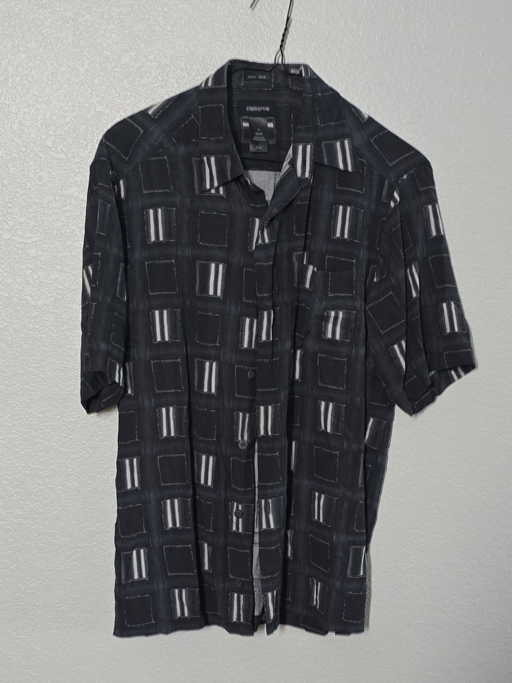 Claiborne Black Short-Sleeve Button-Down Shirt with Geometric Print